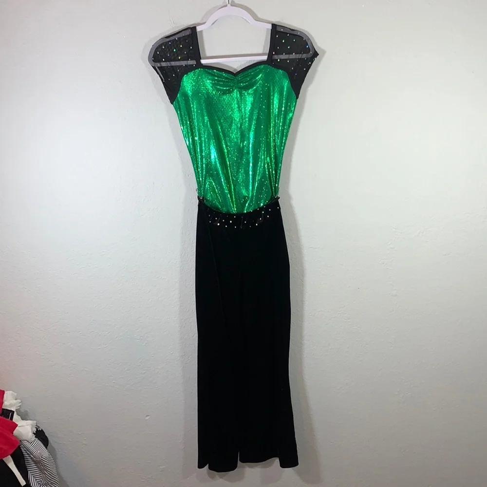 A Wish Come True Yeah! Green Black Leotard Pant Dance Costume Set Girls LC 12-14